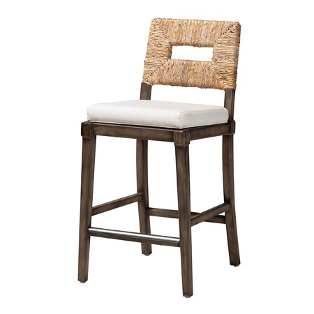 Baxton Studio Porsha Modern Bohemian Dark Brown Finished Mahogany Wood and Natural Rattan Counter Stool 228-13104-ZORO